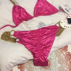 Beach Bunny Swim - Little Bad Girl Beach Bunny Hot Pink/Gold Bikini Beach Bunny Swim - Little Bad Girl Beach Bunny Hot Pink/Gold Bikini